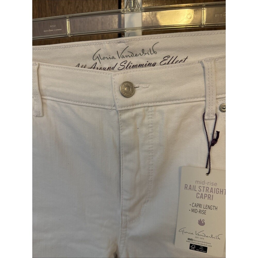 NWT Gloria Vanderbilt White Denim Rail Straight Mid Rise Capris Sz 12 Slimming - Picture 4 of 5